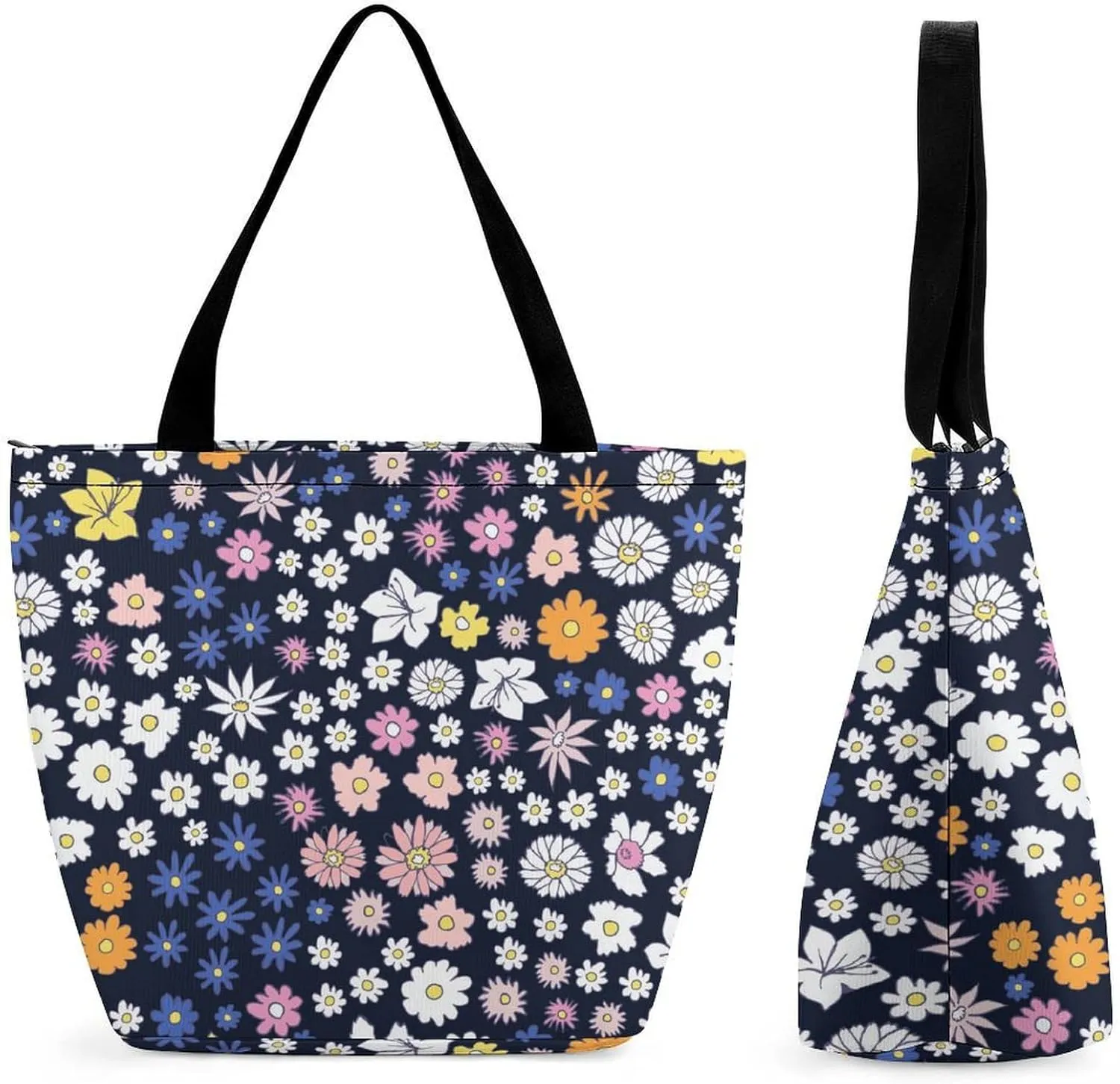 Doodle Cats Print Hobo Handbags With Zipper Women's Tote Handbags