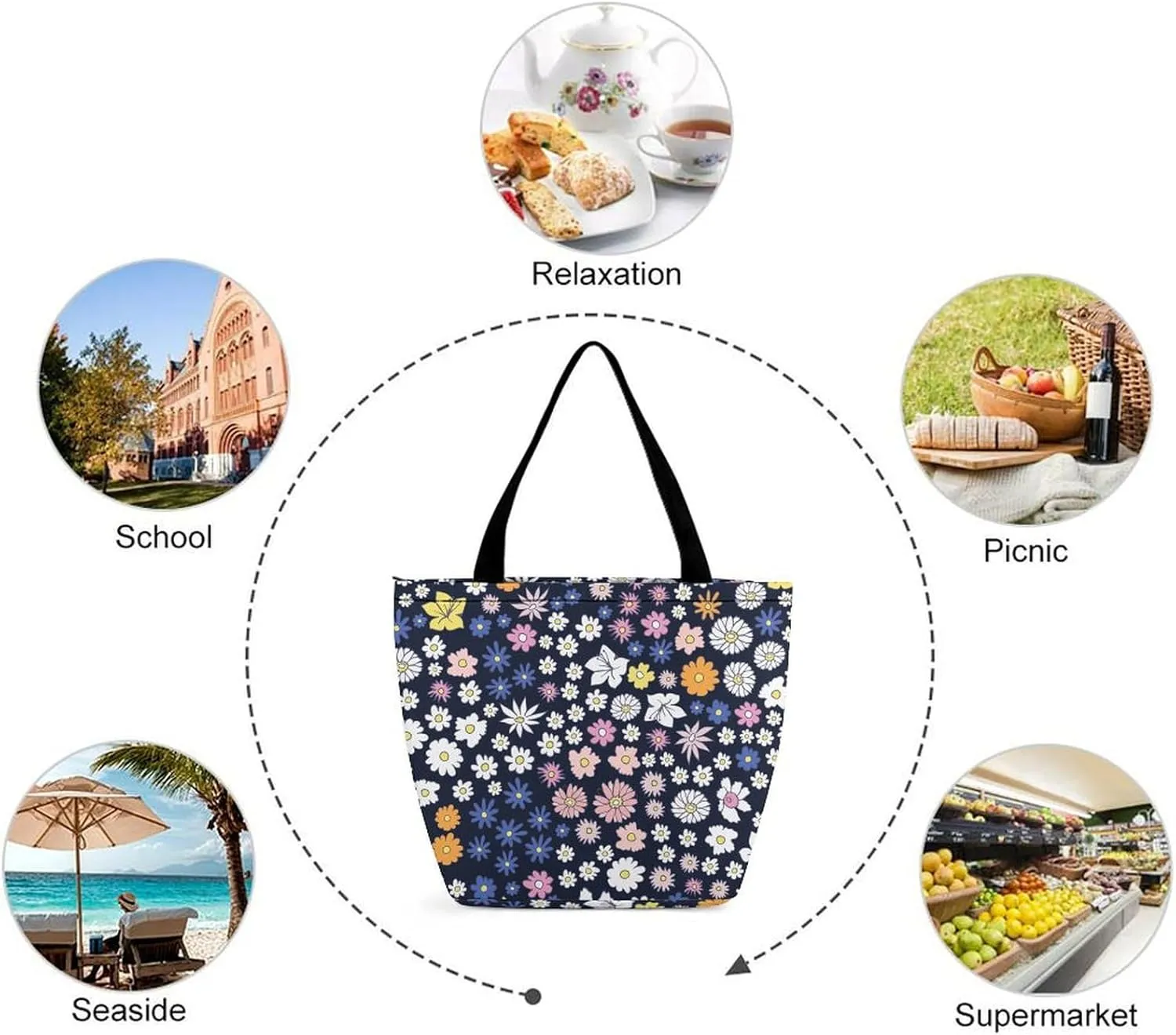 Doodle Cats Print Hobo Handbags With Zipper Women's Tote Handbags