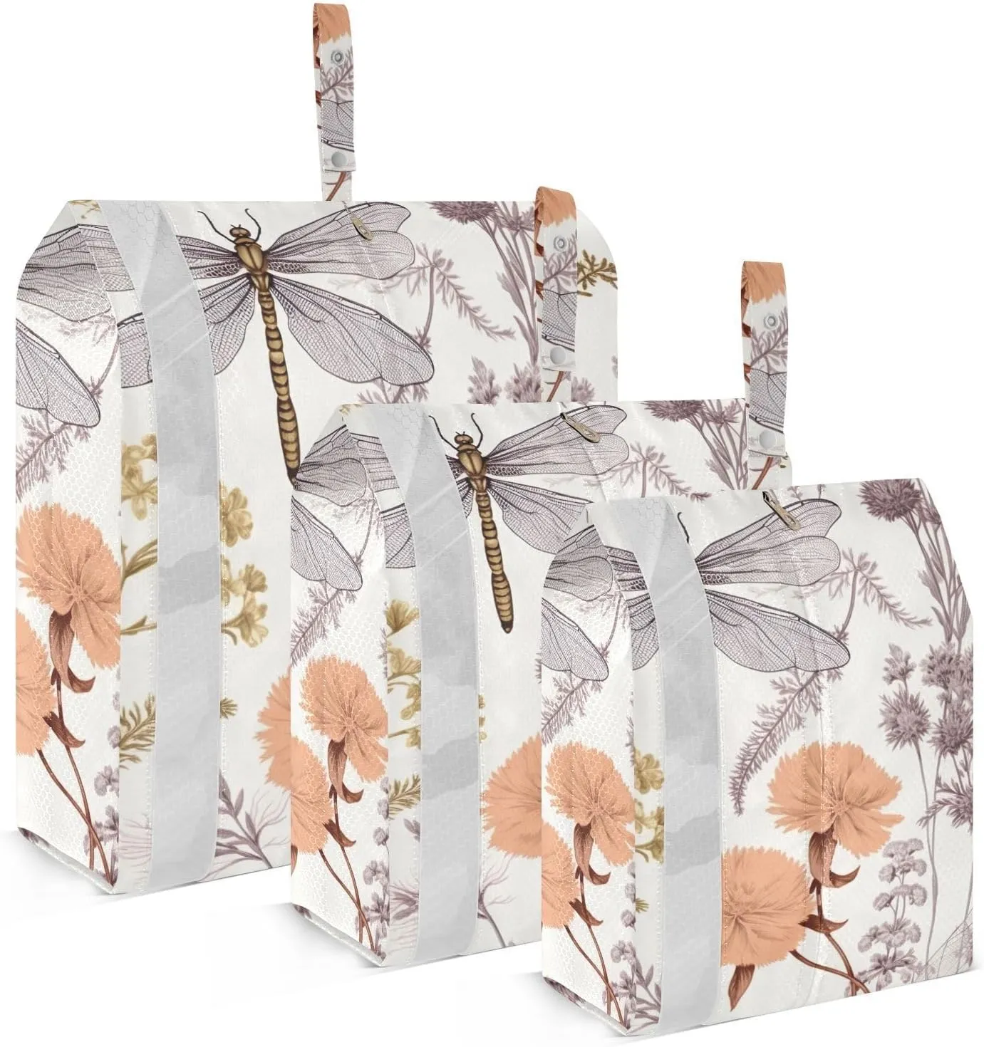 Dragonfly and Wildflowers Packing Cubes Set of 3, Lightweight Travel Luggage Organizers Foldable Bags for Easy Packing and Organization