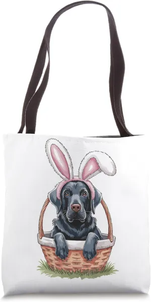 Easter Bunny Black Labrador Dog Lover Festive Basket Tote Bag