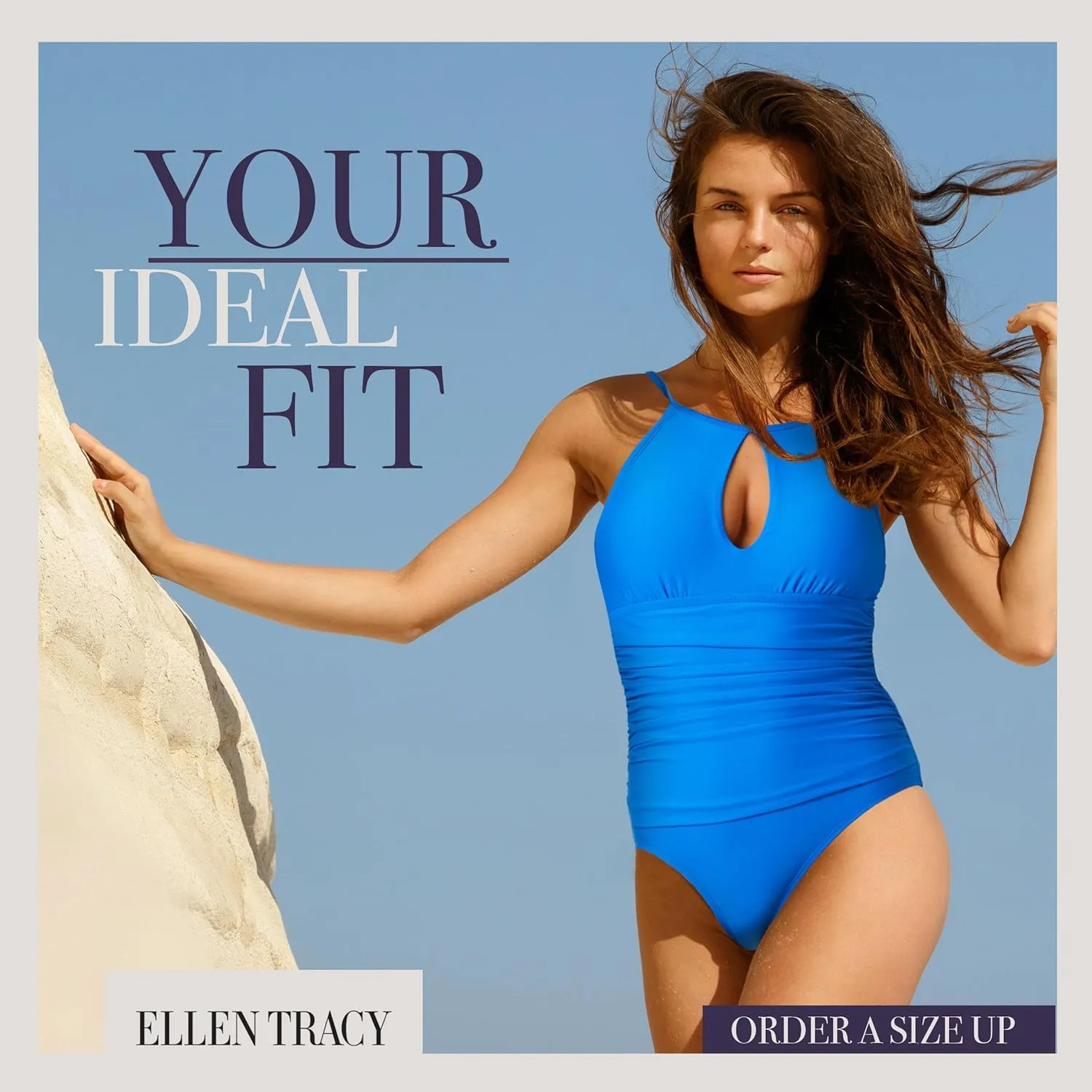 ELLEN TRACY One Piece Swimsuit, High Neck Swimsuit with Keyhole Cutout and Pull On Closure, Over-The-Shoulder Straps
