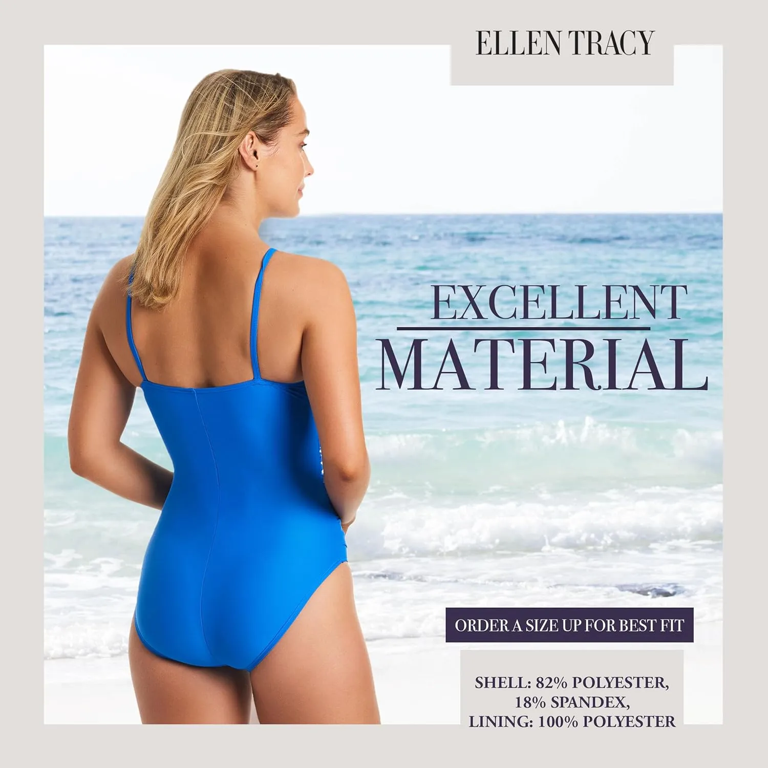 ELLEN TRACY One Piece Swimsuit, High Neck Swimsuit with Keyhole Cutout and Pull On Closure, Over-The-Shoulder Straps