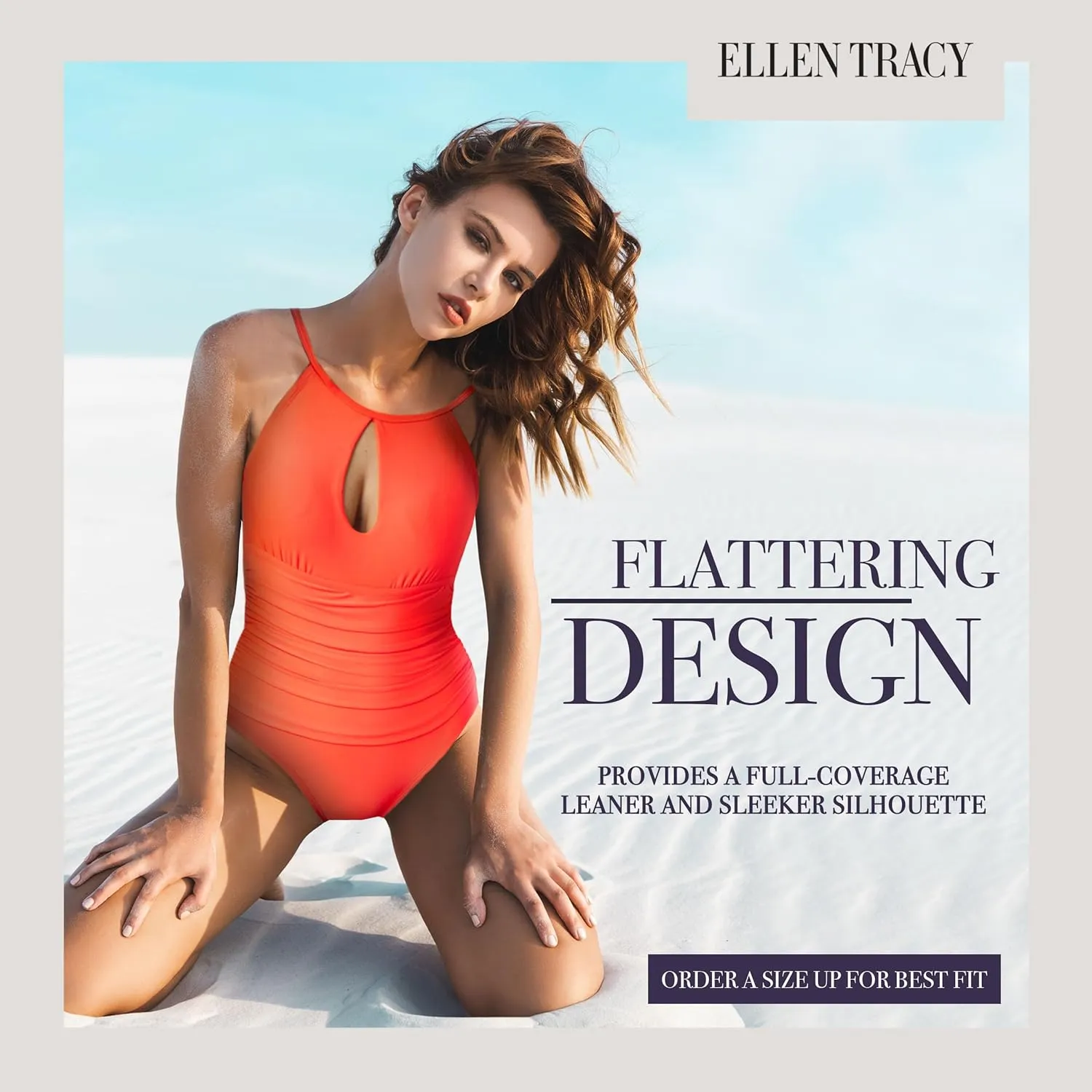 ELLEN TRACY One Piece Swimsuit, High Neck Swimsuit with Keyhole Cutout and Pull On Closure, Over-The-Shoulder Straps