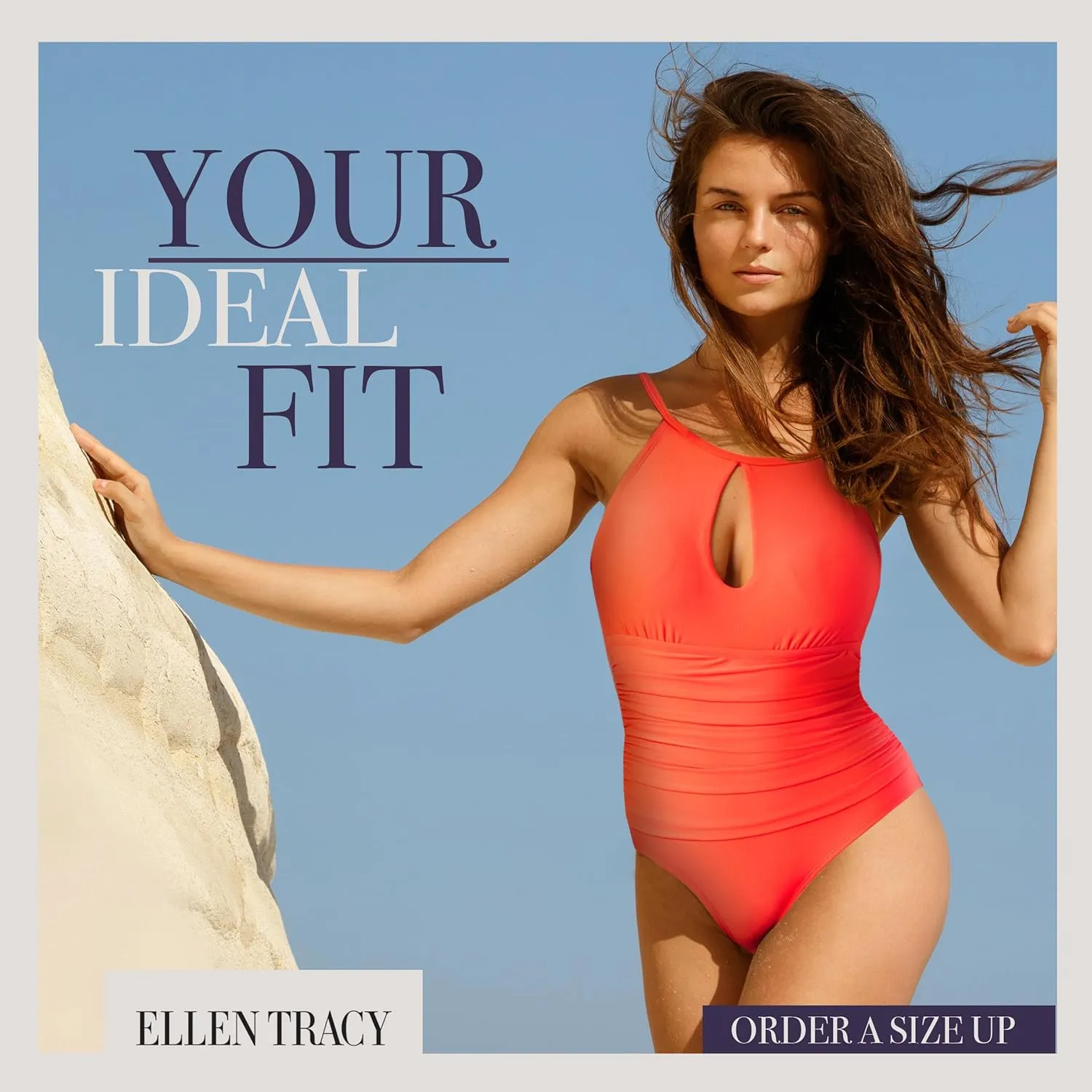 ELLEN TRACY One Piece Swimsuit, High Neck Swimsuit with Keyhole Cutout and Pull On Closure, Over-The-Shoulder Straps