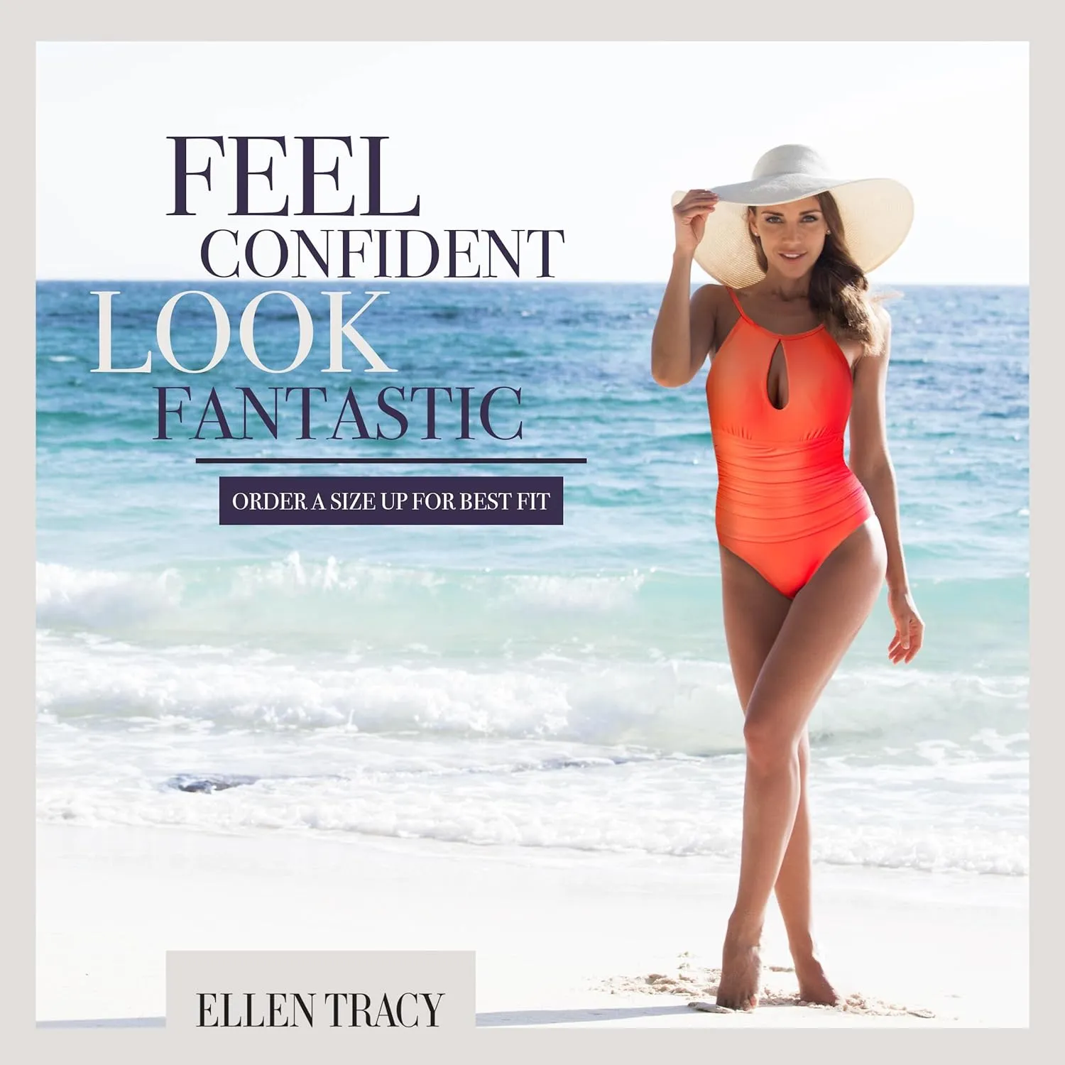 ELLEN TRACY One Piece Swimsuit, High Neck Swimsuit with Keyhole Cutout and Pull On Closure, Over-The-Shoulder Straps
