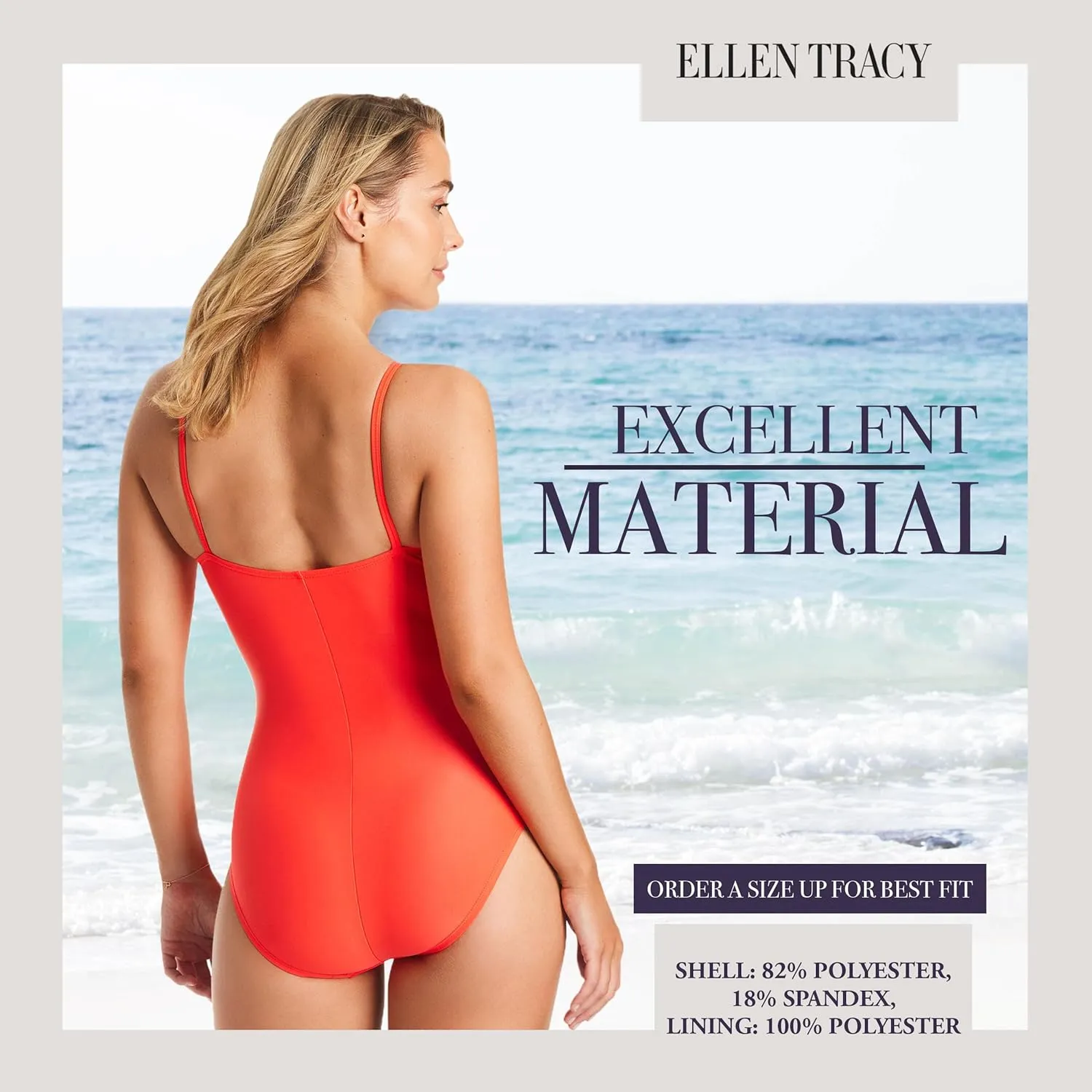 ELLEN TRACY One Piece Swimsuit, High Neck Swimsuit with Keyhole Cutout and Pull On Closure, Over-The-Shoulder Straps