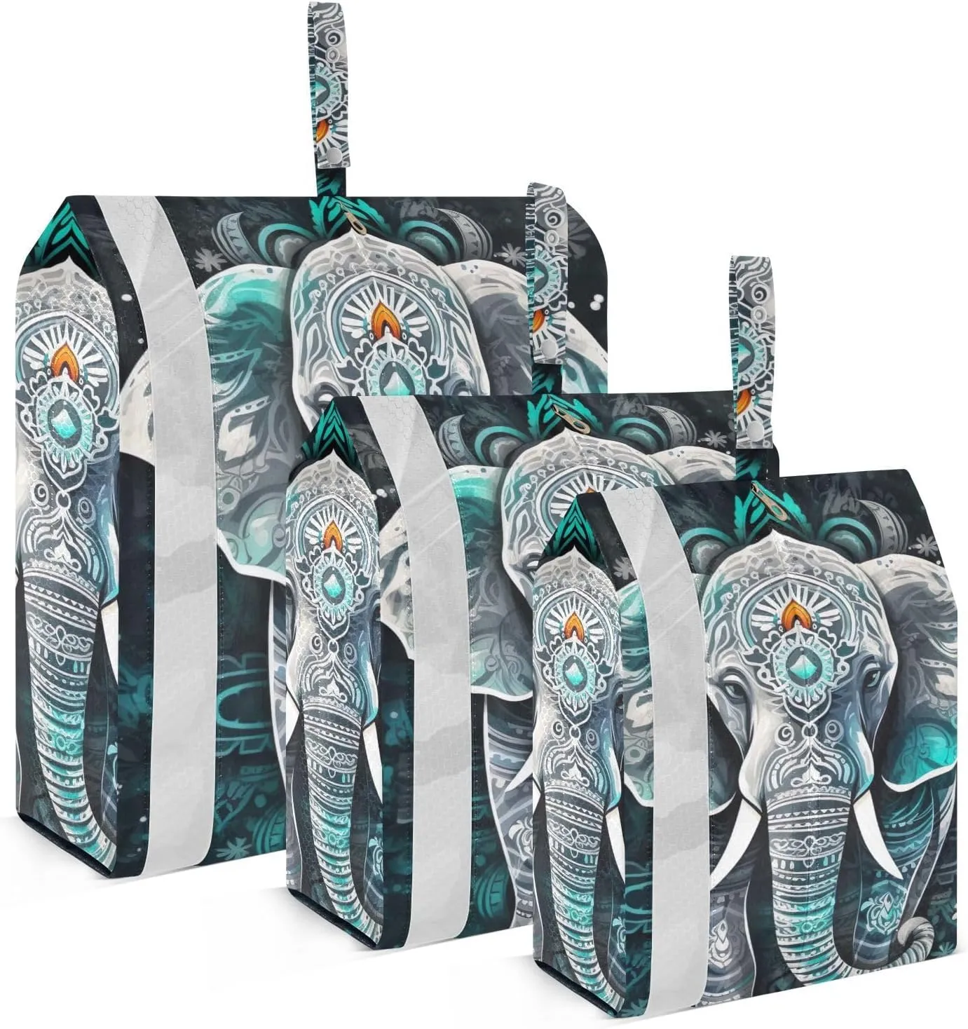 Ethnic Elephant Packing Cubes Set of 3, Lightweight Travel Luggage Organizers Foldable Bags for Easy Packing and Organization