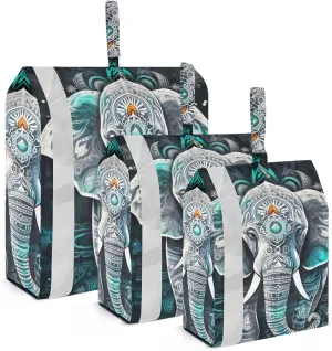 Ethnic Elephant Packing Cubes Set of 3, Lightweight Travel Luggage Organizers Foldable Bags for Easy Packing and Organization