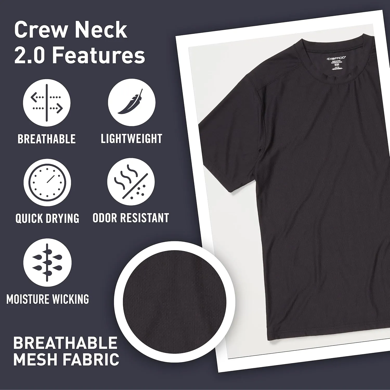 ExOfficio Men's Give-N-Go 2.0 Crew Neck - Breathable Durable Easy Care Travel Undershirt