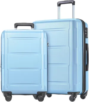 Expanable Spinner Wheel 2 Piece Lightweight Suitcase Set with TSA Lock (20" 24") - Blue