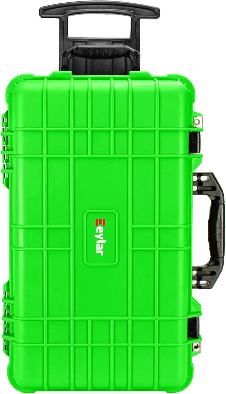 Eylar 22" Carry-On Travel Roller Gear, Camera, Drones, Tools, Equipment Hard Case Waterproof with Foam (Neon Green)