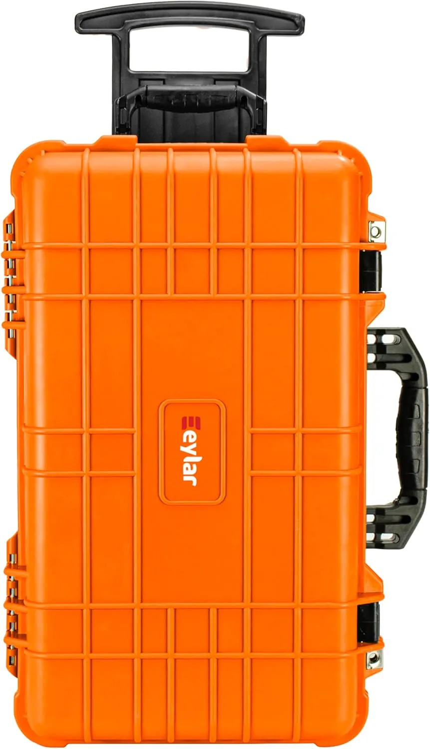 Eylar 22" Carry-On Travel Roller Gear, Camera, Drones, Tools, Equipment Hard Case Waterproof with Foam (Orange)