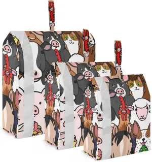 Farm Animals Faces Packing Cubes Set of 3, Lightweight Travel Luggage Organizers Foldable Bags for Easy Packing and Organization