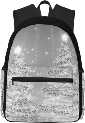 Festive Christmas Sparkling Trees Silver Casual Backpack  Lightweight Travel Daypack, Multi-Pocket Laptop Hiking Bag, Durable Polyester Pack For Outdoor Camping Cycling