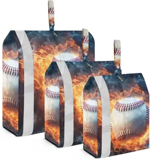 Fire Baseball Lightning Packing Cubes Set of 3, Lightweight Travel Luggage Organizers Foldable Bags for Easy Packing and Organization