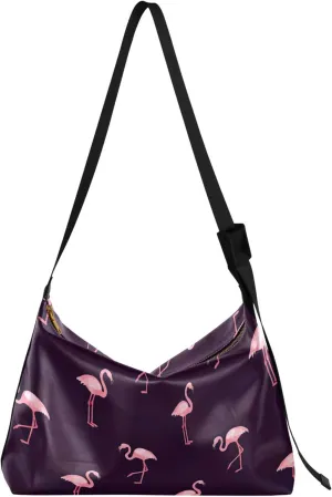 Flamingos Pink Black Leather Shoulder Purse Hobo Women's Large Purse Unique Animal Print Womens Everyday Purse