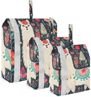 Floral and Llama Packing Cubes Set of 3, Lightweight Travel Luggage Organizers Foldable Bags for Easy Packing and Organization