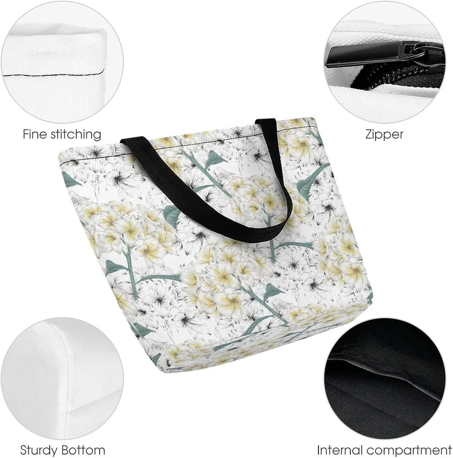 Floral Frangipani Flowers Hobo Handbags With Zipper Women's Tote Handbags