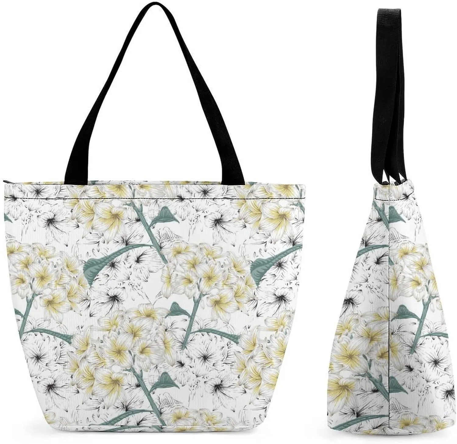 Floral Frangipani Flowers Hobo Handbags With Zipper Women's Tote Handbags