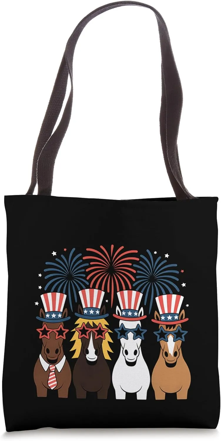 Fourth of July Horse USA American Flag Patriotic Gift Tote Bag