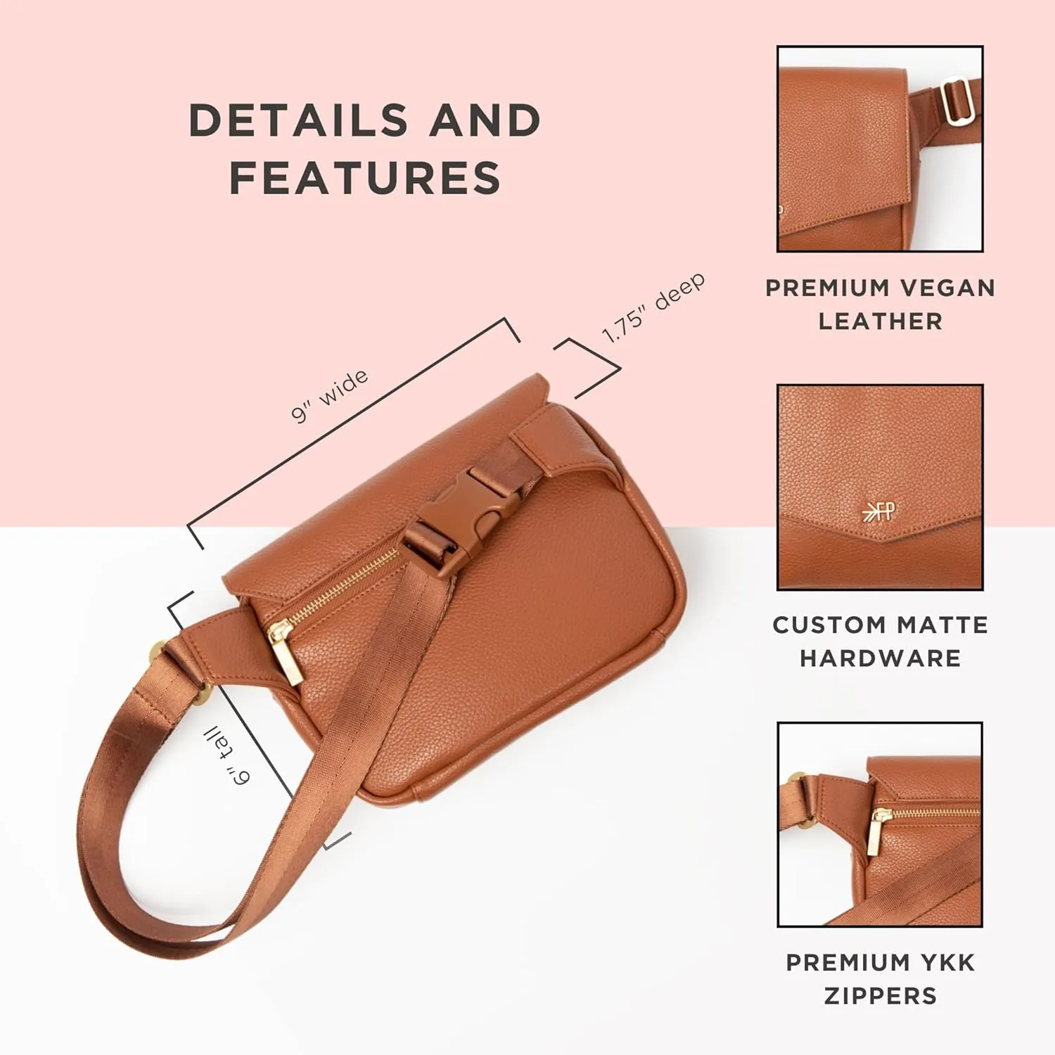 Freshly Picked Classic Park Pack Belt Bag, Fanny Packs for Women, Wear as a Waist Bag or Crossbody (Cognac)