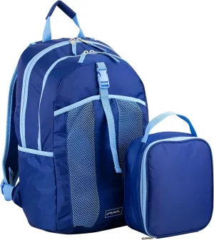FUEL Lunch Backpack Set Student Water Resistant Bookbag Bag Soft Reusable Insulated Cooler Lunch Box Thermal Travel Office Lunch Bag, Lazuli Blue