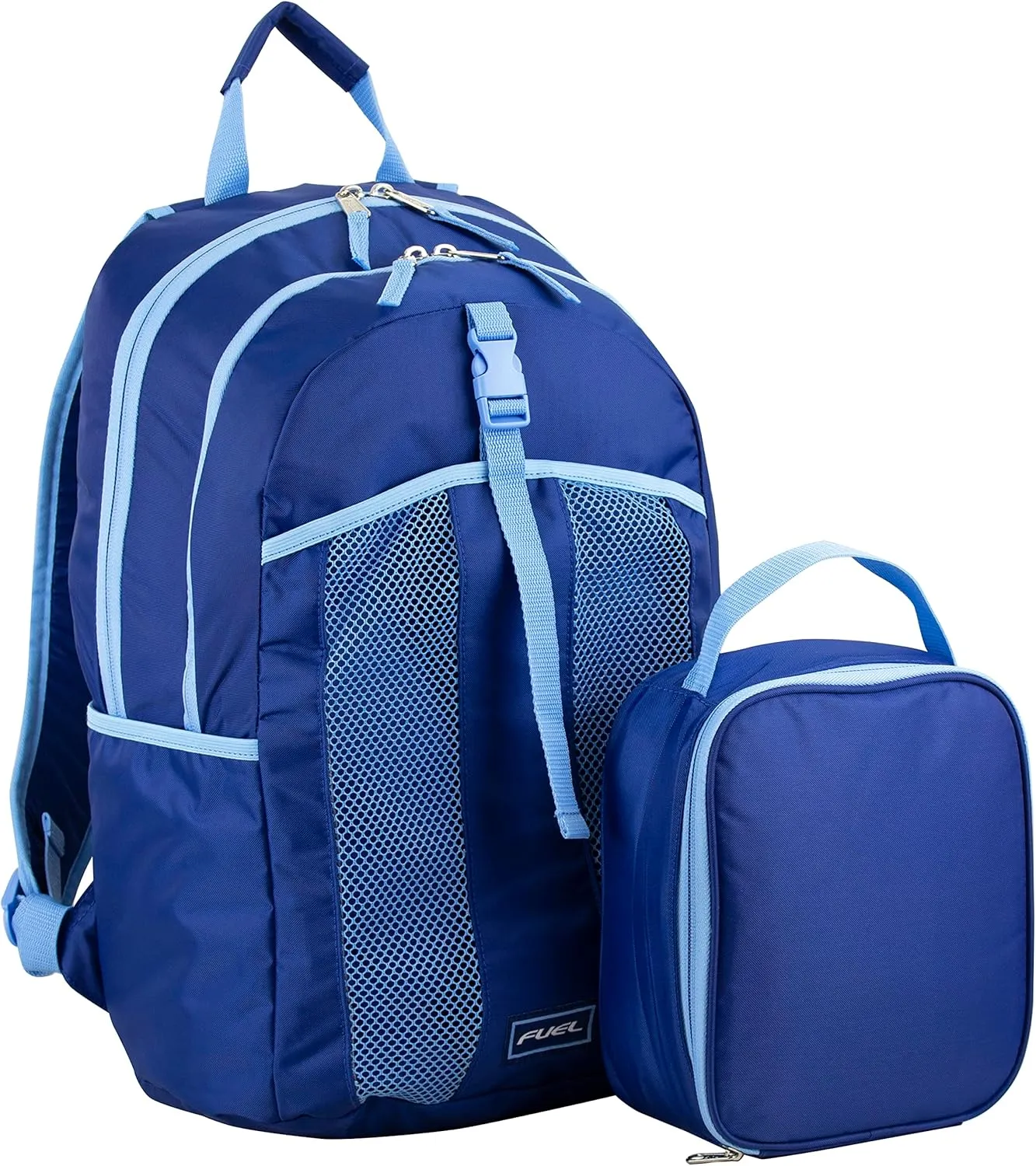 FUEL Lunch Backpack Set Student Water Resistant Bookbag Bag Soft Reusable Insulated Cooler Lunch Box Thermal Travel Office Lunch Bag, Lazuli Blue