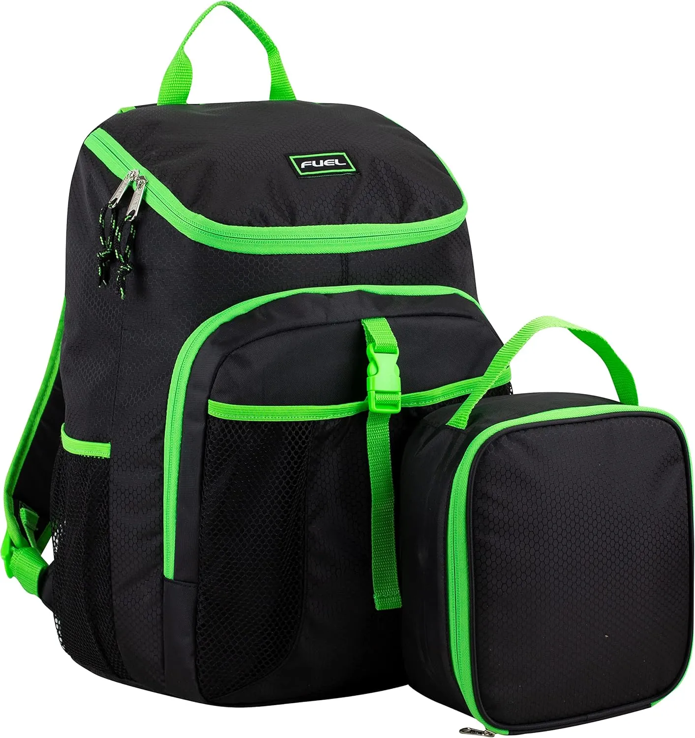 FUEL Top Loader Teens Student Water Resistant Backpack Set Lunch Bookbag Bag Soft Reusable Insulated Cooler Lunch Box Thermal Travel Office Lunch Bag, Black