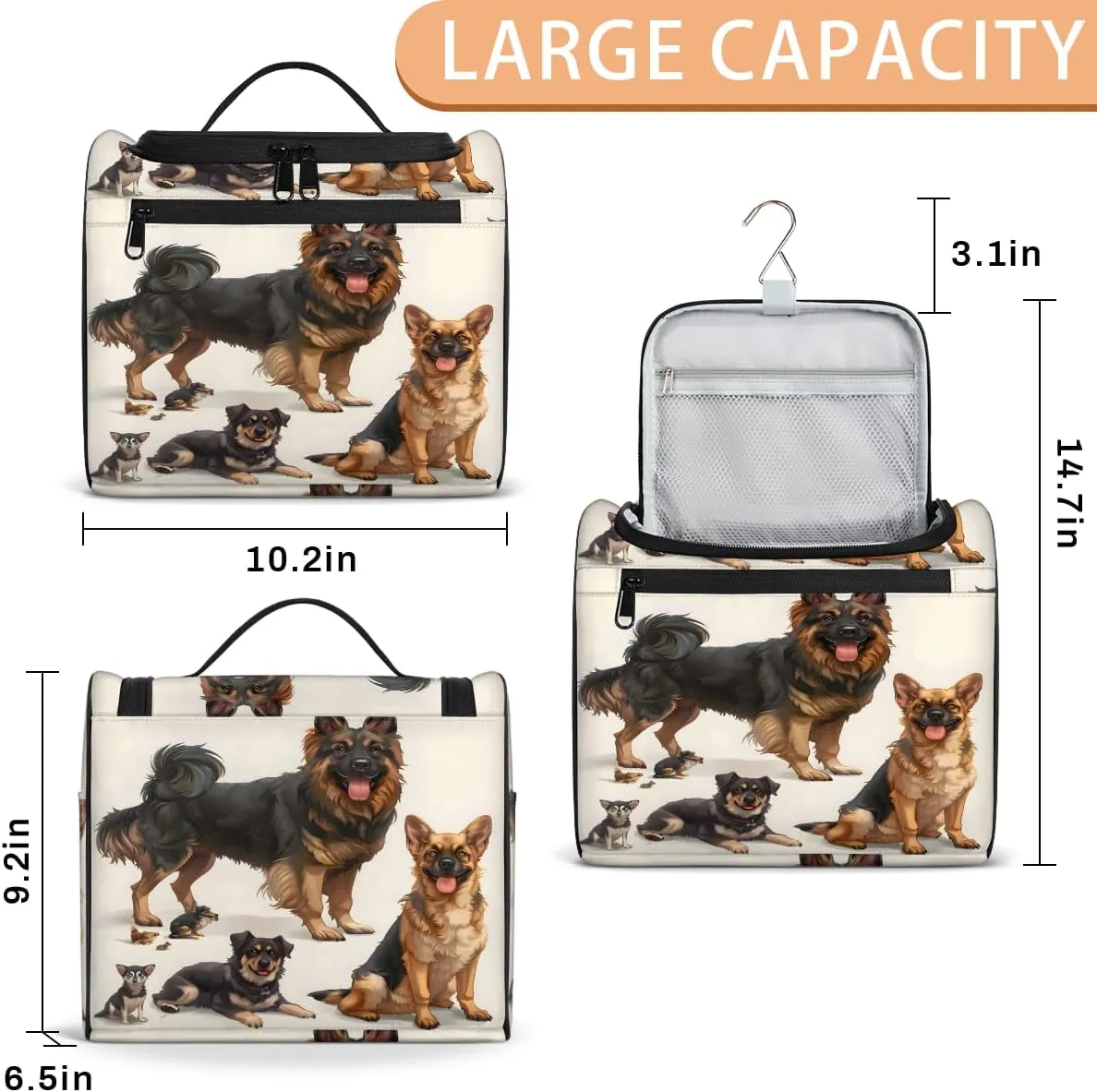 Funny Dog Pattern Travel Toiletry Bag for Men and Women, Large Hanging Makeup Bag Organizer Toiletries Bag for Travel, Cosmetic Bag with Handle