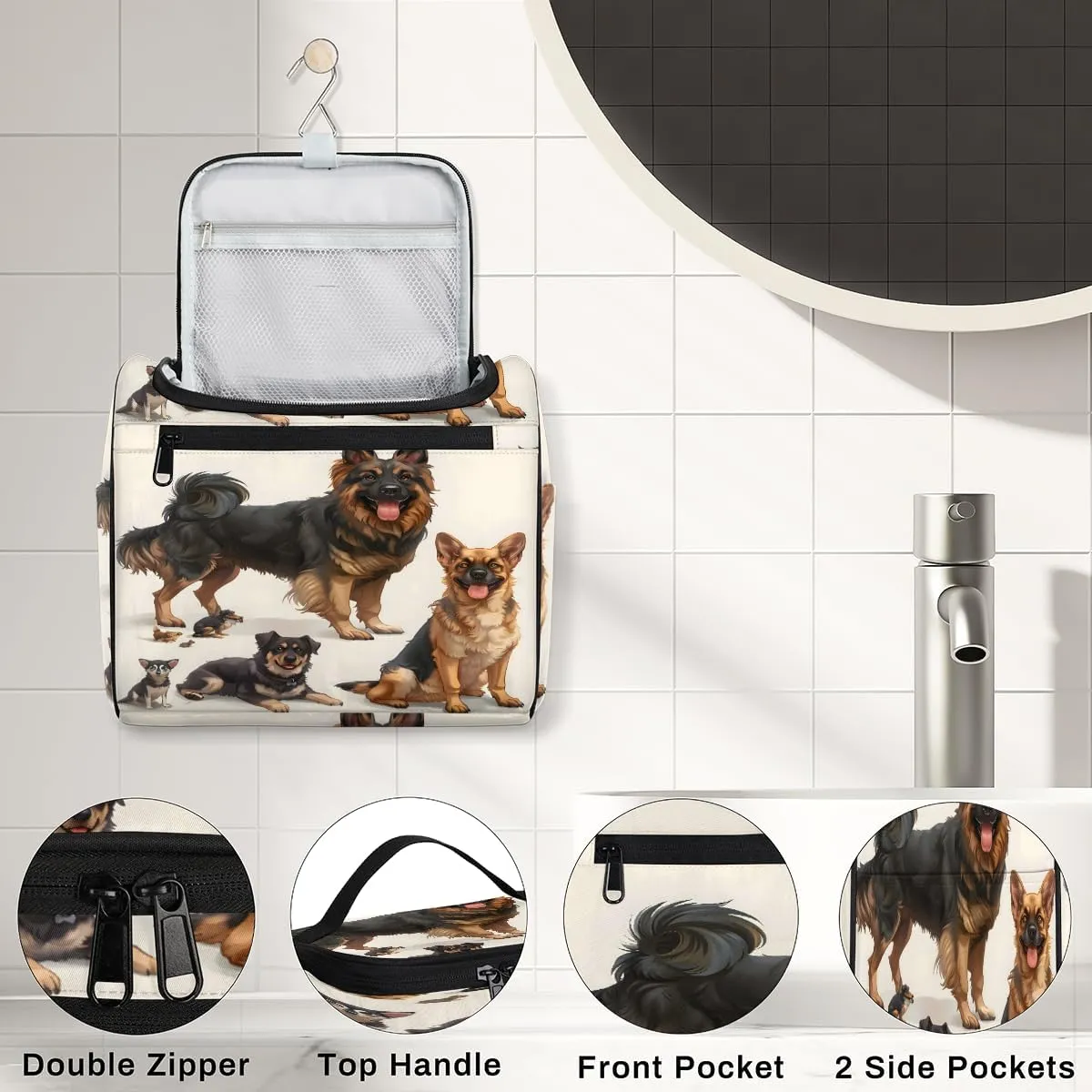 Funny Dog Pattern Travel Toiletry Bag for Men and Women, Large Hanging Makeup Bag Organizer Toiletries Bag for Travel, Cosmetic Bag with Handle