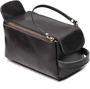 Genuine Buffalo Retro Leather Unisex Toiletry Bag Travel Dopp Kit washing bags (black)