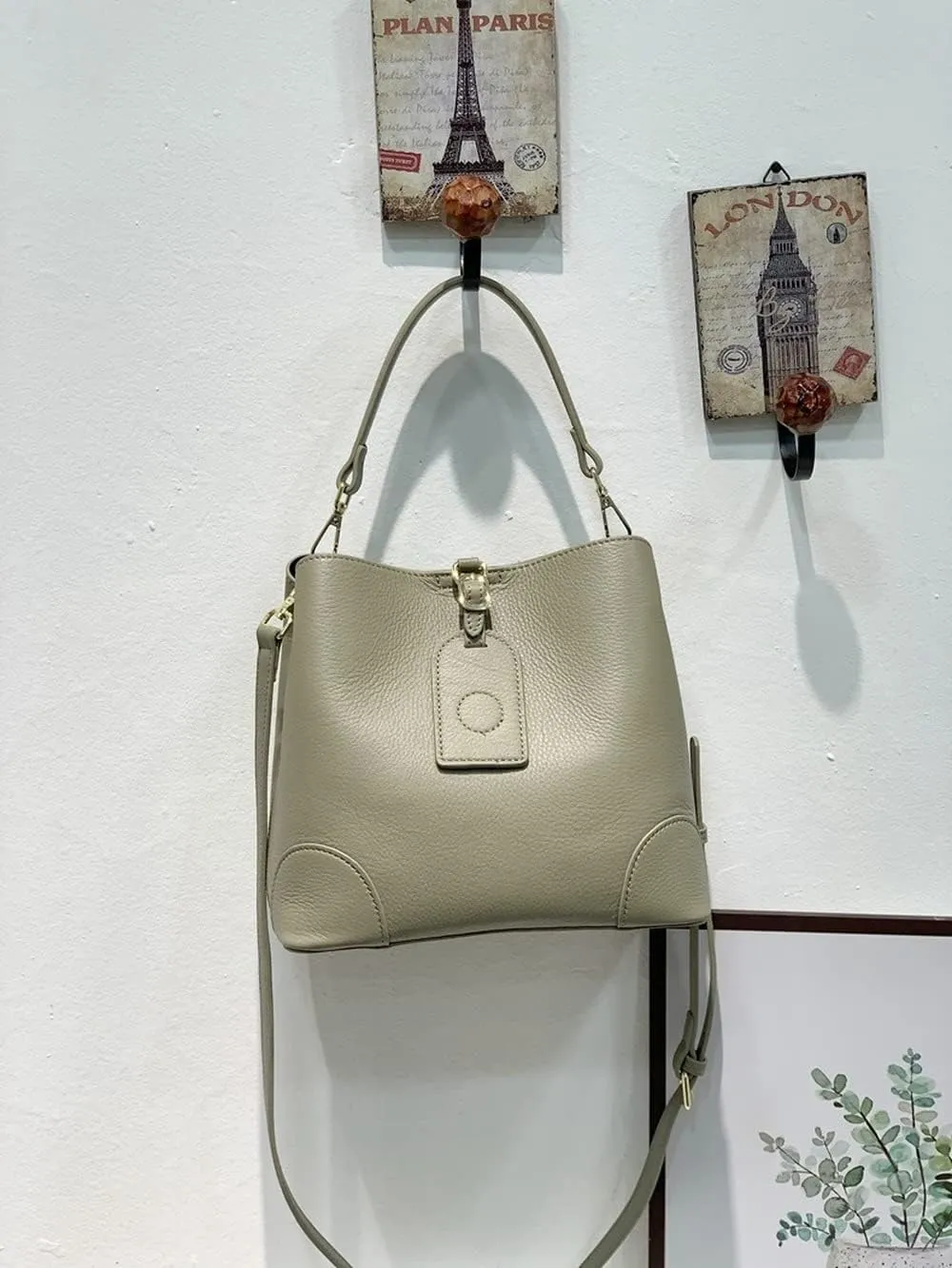 Genuine Leather Bucket Bags Women's Unique Shoulder Bags Hobo Handbags Multipurpose Design