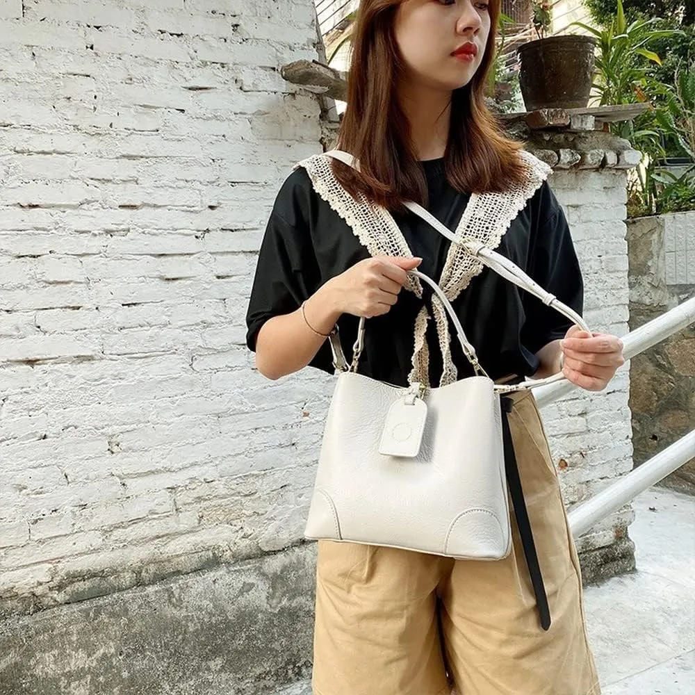 Genuine Leather Bucket Bags Women's Unique Shoulder Bags Hobo Handbags Multipurpose Design
