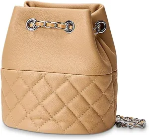 Genuine Leather Hand Bag Chain Bucket Bag High-end Fashion Shoulder Crossbody Bag For Women(Black)