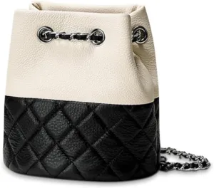 Genuine Leather Hand Bag Chain Bucket Bag High-end Fashion Shoulder Crossbody Bag For Women(Black)