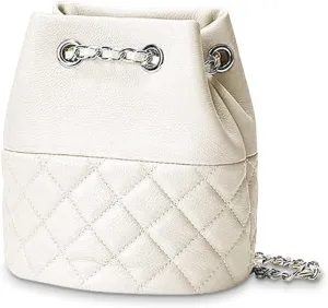 Genuine Leather Hand Bag Chain Bucket Bag High-end Fashion Shoulder Crossbody Bag For Women(Black)