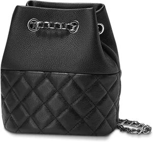 Genuine Leather Hand Bag Chain Bucket Bag High-end Fashion Shoulder Crossbody Bag For Women(Black)