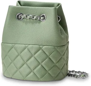 Genuine Leather Hand Bag Chain Bucket Bag High-end Fashion Shoulder Crossbody Bag For Women(Black)