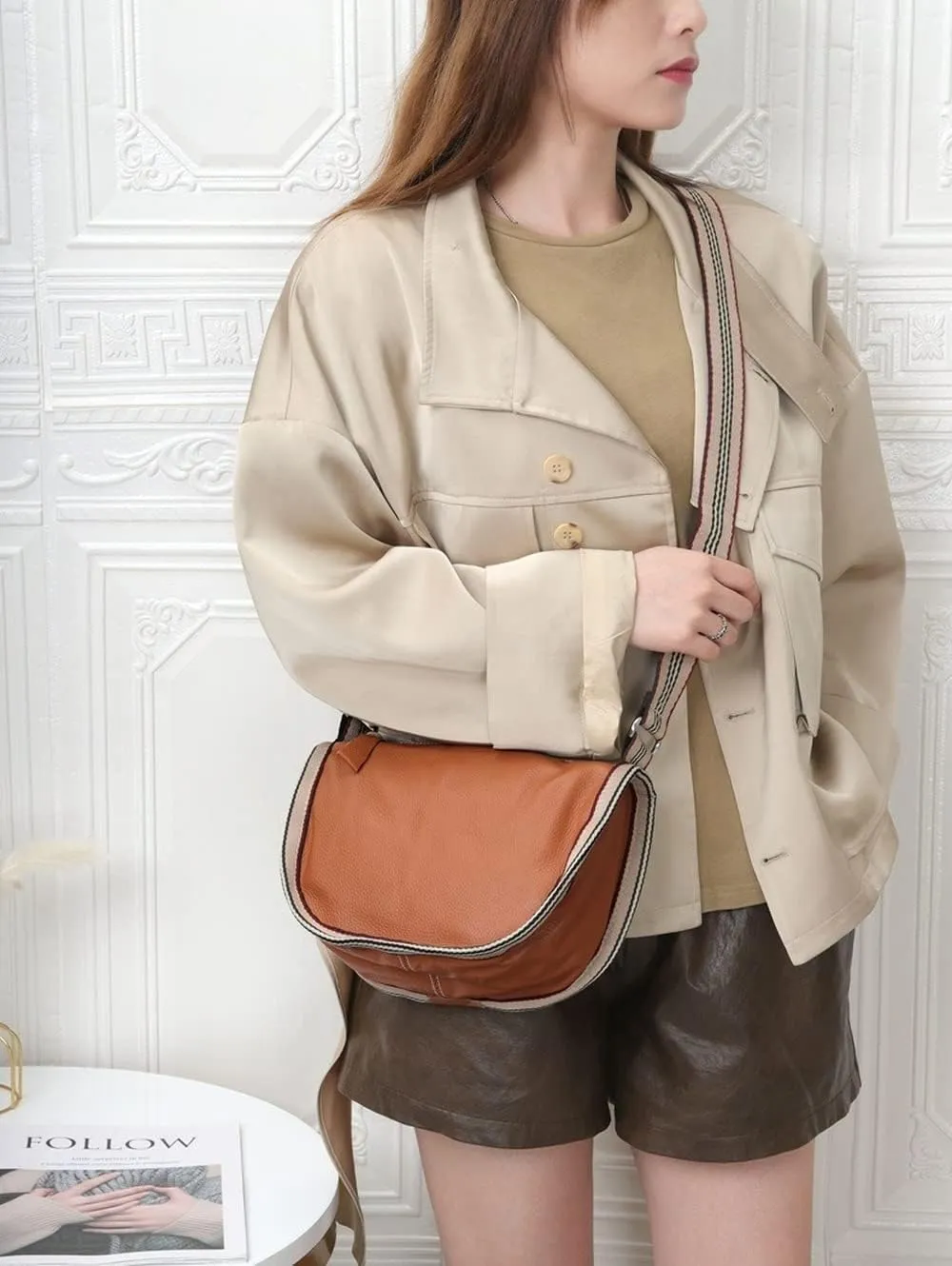 Genuine Leather Saddle Bag Women's Unique Shoulder Bags Hobo Handbags Top Handle Tote Crossbody Bags