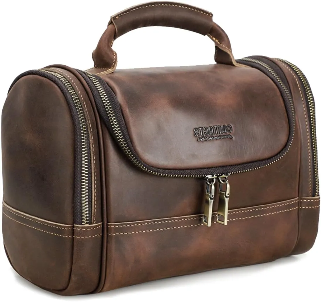 Genuine Leather Toiletry Bag For Men And Women, Mens Toiletry Bag With Handle, Travel Dopp Kit Shaving Organizer, Water-resistant Bathroom Extra Large Shaving Kit Bag Travel For Makeup Case Cosmetics