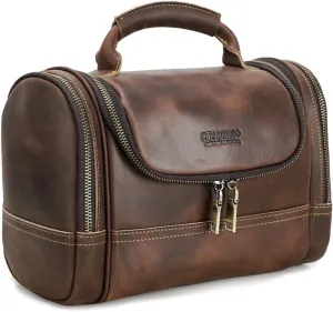 Genuine Leather Toiletry Bag For Men And Women, Mens Toiletry Bag With Handle, Travel Dopp Kit Shaving Organizer, Water-resistant Bathroom Extra Large Shaving Kit Bag Travel For Makeup Case Cosmetics