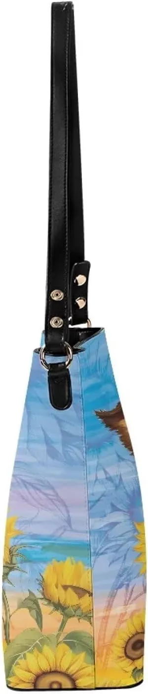 GIFTPUZZ Crossbody Bucket Bag Big Bucket Bag with 2 Different Style of Straps Leather Tote Bag Easy to Clean