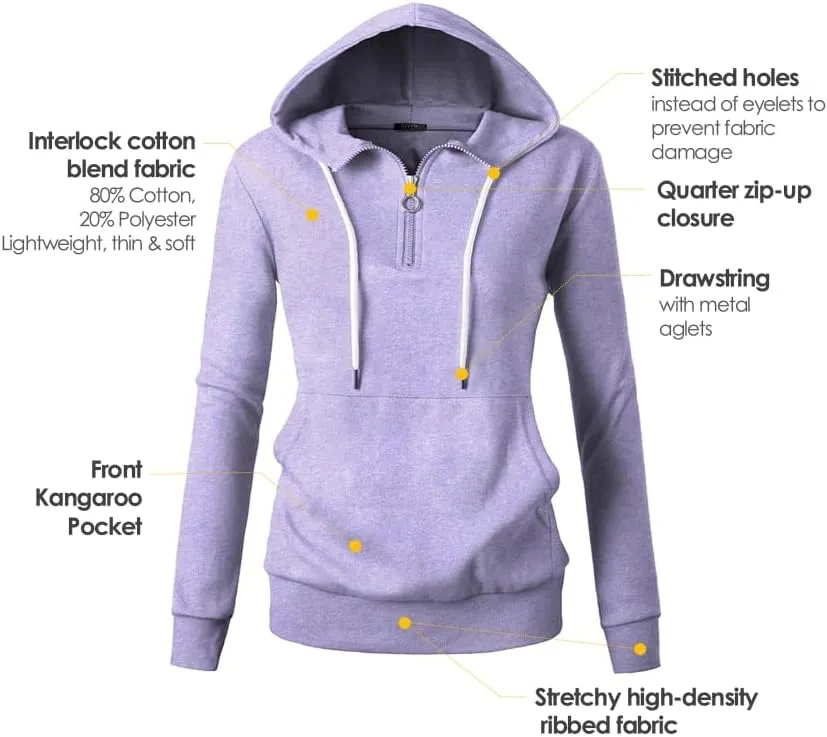 GIVON Womens Lightweight Thin Quarter Zip Up Pullover Hoodie Sweatshirt with Plus Size