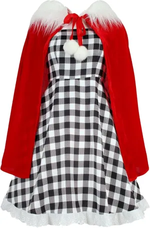 GOLDSTITCH Womens Christmas Costume Santa Dress Outfits with Cloak Plaid Dress Xmas Party Birthday Dress Up