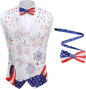GRAJTCIN Men's Festive Costume Adult Mardi Gras Vest 3D-Print St Patrick's Day Suit Independence Day Waistcoats