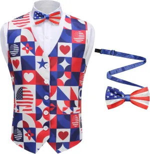 GRAJTCIN Men's Festive Costume Adult Mardi Gras Vest 3D-Print St Patrick's Day Suit Independence Day Waistcoats