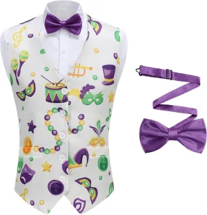 GRAJTCIN Men's Festive Costume Adult Mardi Gras Vest 3D-Print St Patrick's Day Suit Independence Day Waistcoats