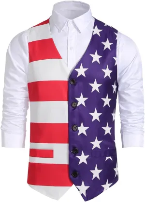 GRAJTCIN Men's Festive Costume Adult Mardi Gras Vest 3D-Print St Patrick's Day Suit Independence Day Waistcoats