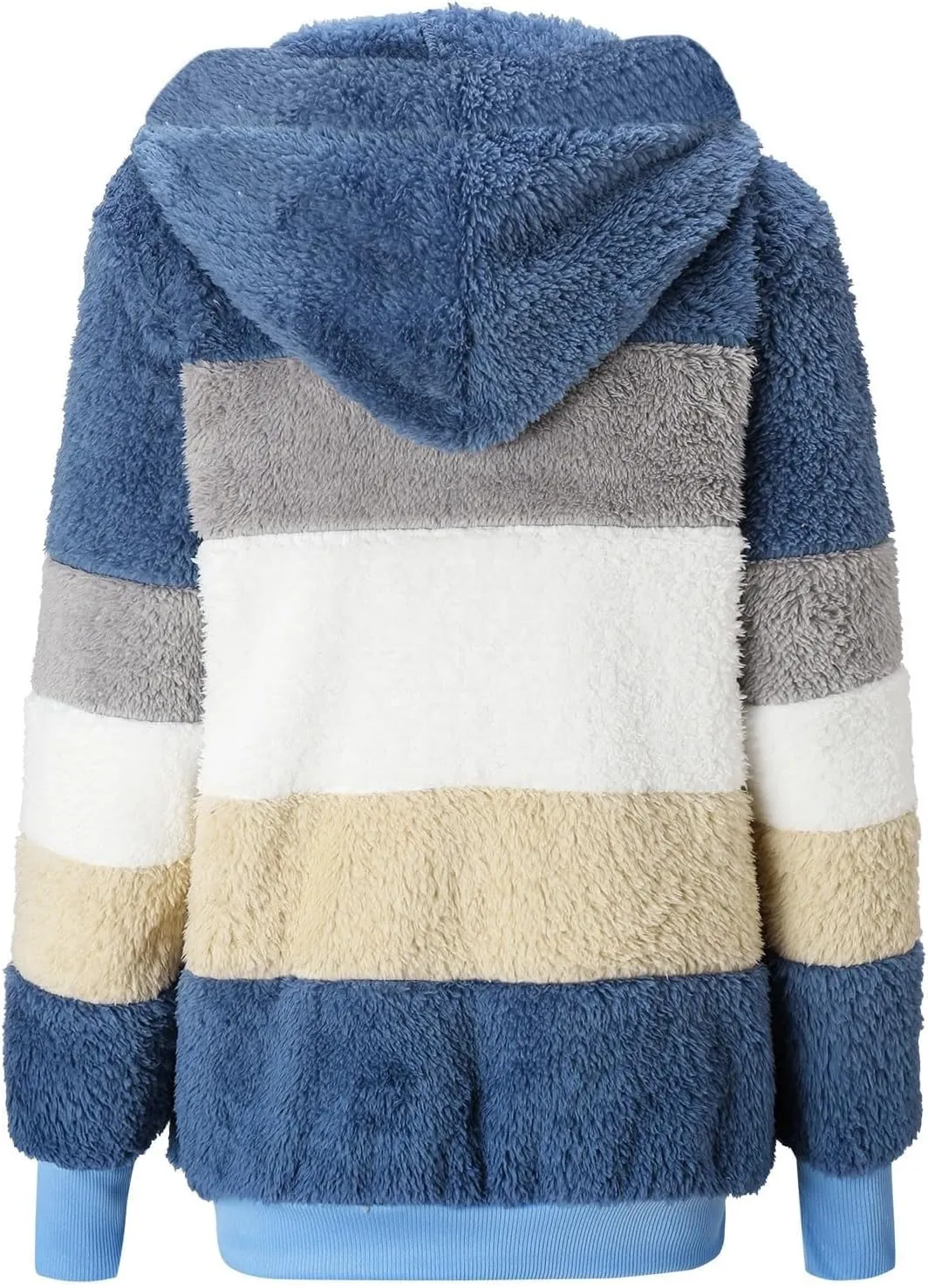 Gumipy Fleece Jacket Women Plus Size Hooded Sherpa Jacket Coat Fuzzy Color Block Patchwork Zip Up Jackets Hoodie with Pockets