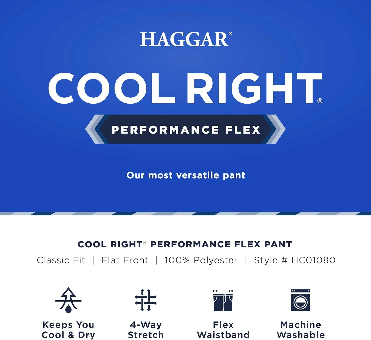 Haggar Men's Cool Right Performance Flex Solid Classic Fit Flat Front Pant (Regular and Big & Tall Sizes)